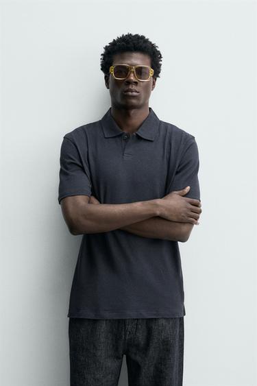 БАВОВНЯНО-ЛЛЯНА СОРОЧКА-ПОЛО REGULAR FIT - Дуже темний сірий Zara