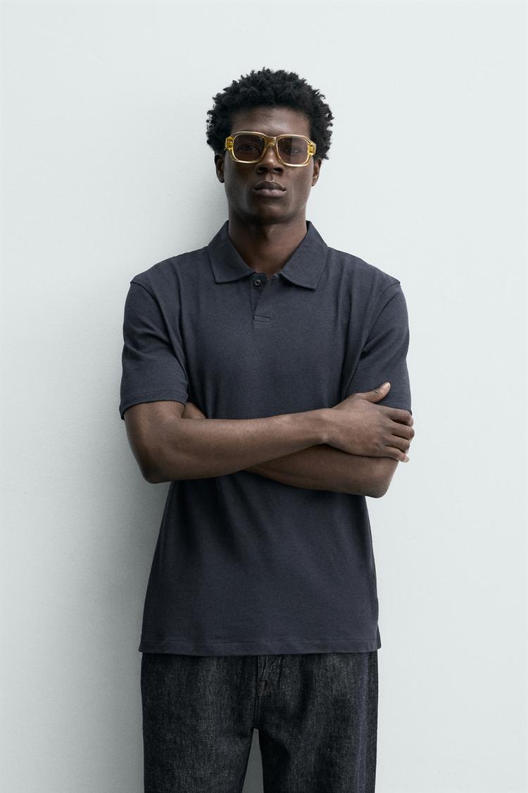 ZARA REGULAR FIT COTTON/LINEN POLO SHIRT