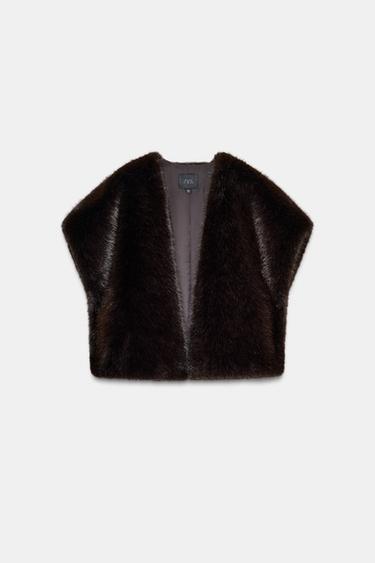 FAUX FUR GILET - Brown by Zara