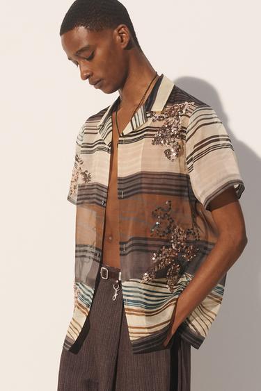 CAMISA ORGANZA 100% SEDA LENTEJUELAS - Verde / Azul de Zara