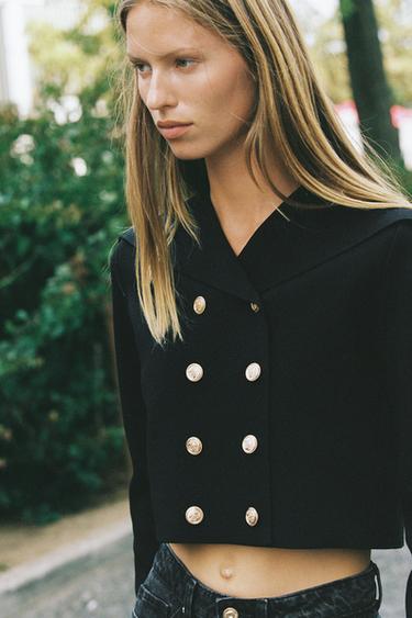 DOUBLE-BREASTED CROPPED KNIT JACKET - Black by Zara - Image 1
