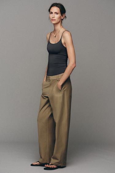 Zara POLYAMIDE SPAGHETTI STRAP TANK TOP - Dark anthracite