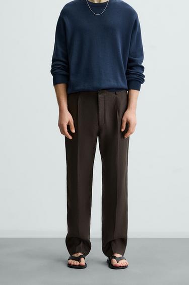PANTALÓN RELAXED FIT LINO - Chocolate de Zara