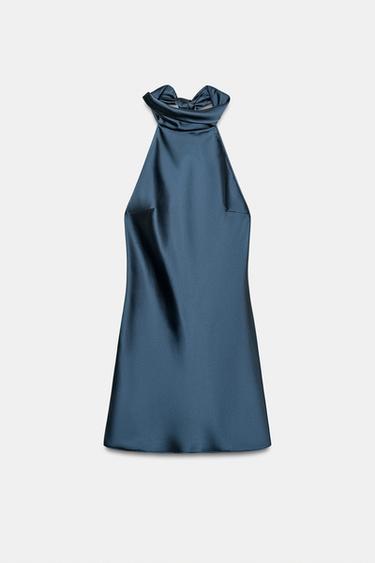 VESTIDO MINI SATINADO LAZADA - Marino de Zara - Imagen 0