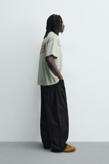 T-SHIRT LAVÉ À INSCRIPTIONS IMPRIMÉES - Vert d'eau de Zara - Image 3