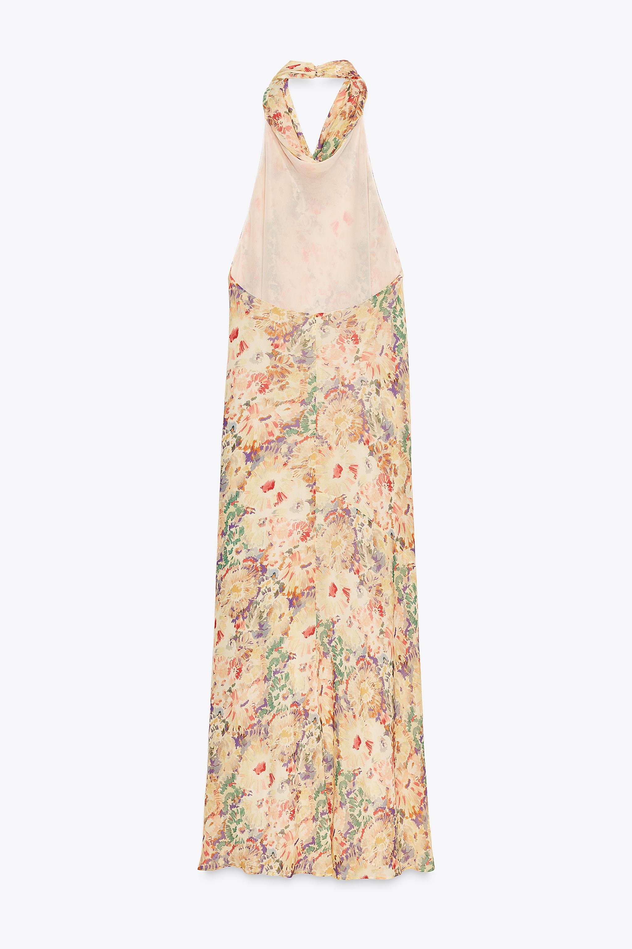 ZARA ZW COLLECTION プリント柄ワンピース 3095/120 ZW COLLECTION プリント柄サテンワンピース - イエロー | ZARA