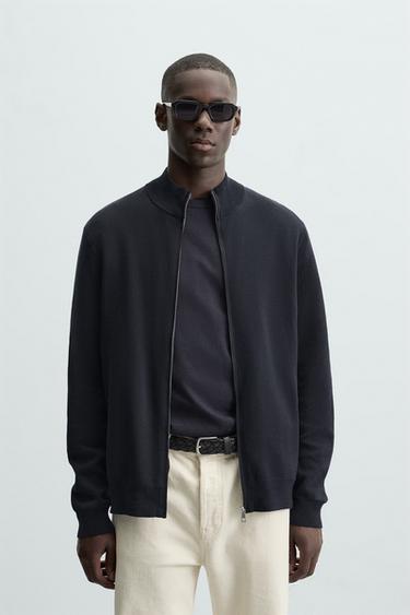 MOCK NECK CARDIGAN WITH ZIP - Navy blue by Zara