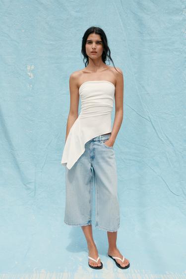 Zara TEXTURED BANDEAU TOP - White