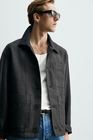 RELAXED FIT LINEN/COTTON OVERSHIRT - Black by Zara - Image 4