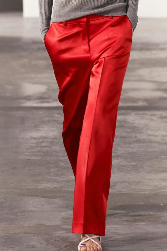 ZARA RED HIGH Waist Trousers With Belt Size XS Genuine Zara £35.00