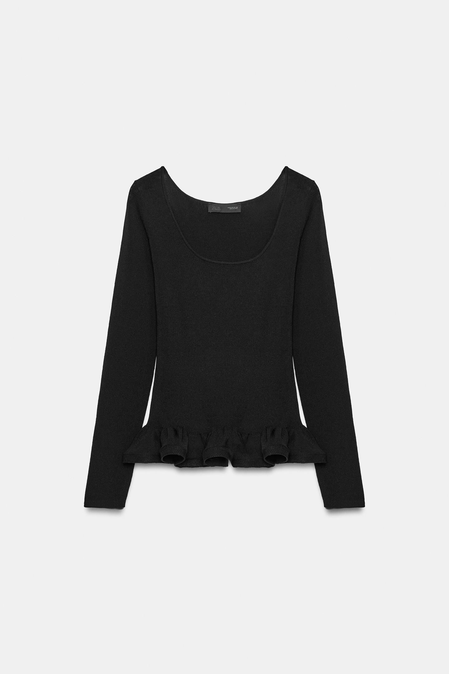 Женский свитер Zara Knit Ruffle, цвет: Чёрный — фото 6