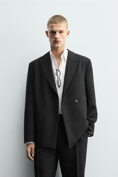 DOUBLE-BREASTED 100% WOOL SUIT BLAZER - Black by Zara
