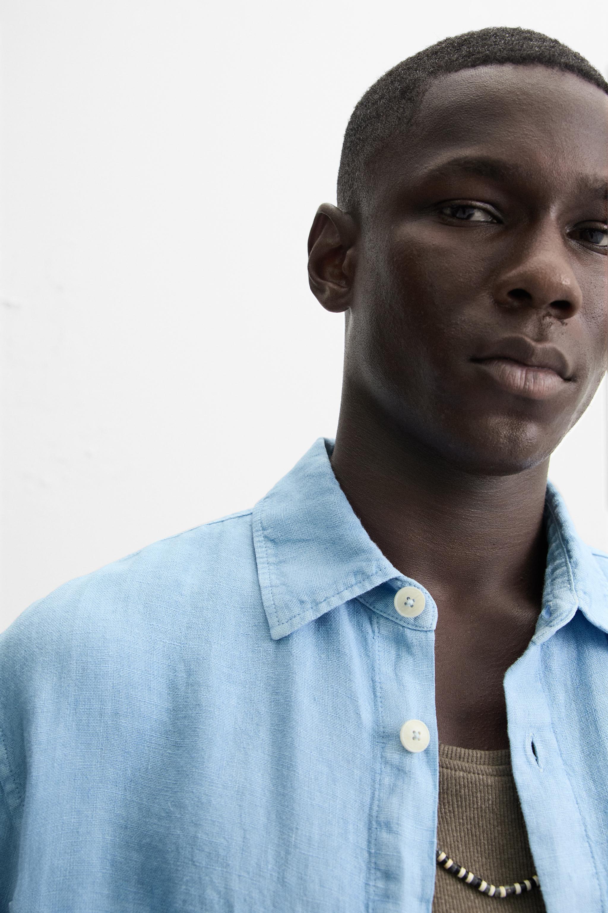 【ZARA】ウォッシュ加工リネン100%シャツ 濃青 | 2675/158/420 WASHED 100% LINEN SHIRT - Bluish | ZARA United States