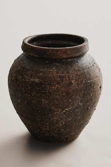 TEXTURED CERAMIC VASE - Dark brown by Zara