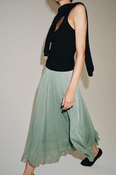 JUPE MIDI ZW COLLECTION - Vert pastel de Zara - Image 3