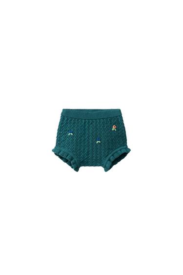 フラワー刺繍ニットショーツテールグリーンZaraのフラワー刺繍ニットショーツ - テールグリーン 