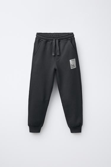 Zara FLEECE JOGGER PANTS WITH LABEL - Dark anthracite