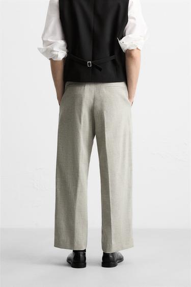 TEXTURED LINEN SUIT TROUSERS - Ecru / Black by Zara - Image 2