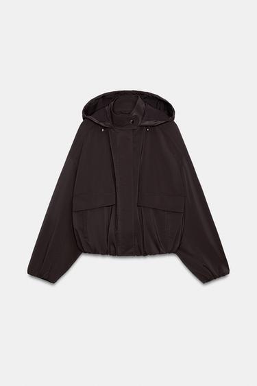 RUBBERISED HOODED JACKET - Brown by Zara
