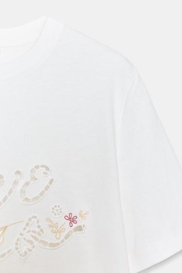 T-SHIRT BRODERIES ET INSCRIPTION - Blanc de Zara - Image 6