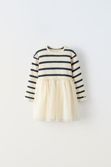 VESTIDO COM TULE COMBINADO - Azul da Zara