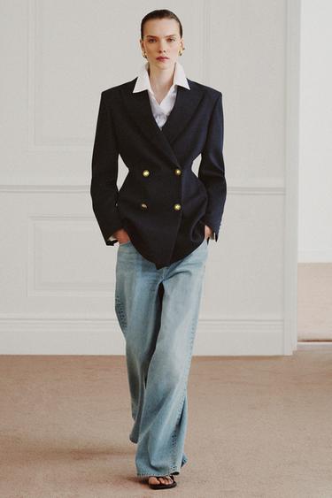 Zara ZARA WOMAN 系列合身版雙排扣西裝外套 - 深海藍色