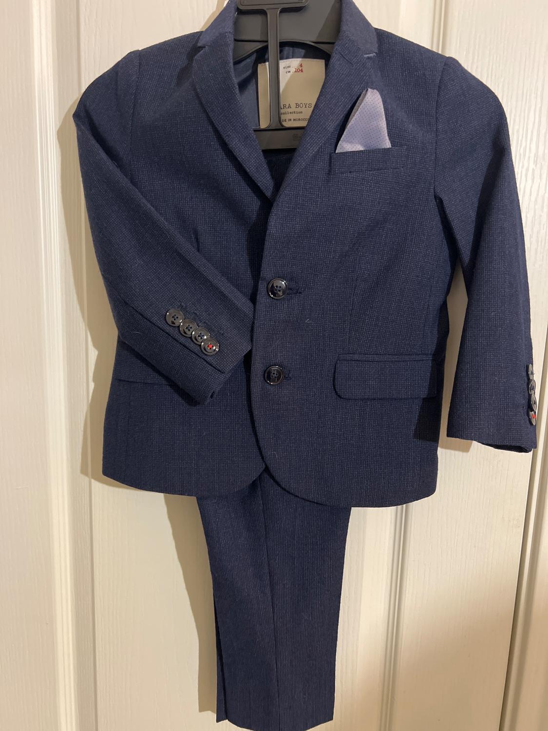 ZARA KIDS BOYS NAVY TEXTURED SUIT SET POCKET SQUARE SIZE 4 104CM - Image 7