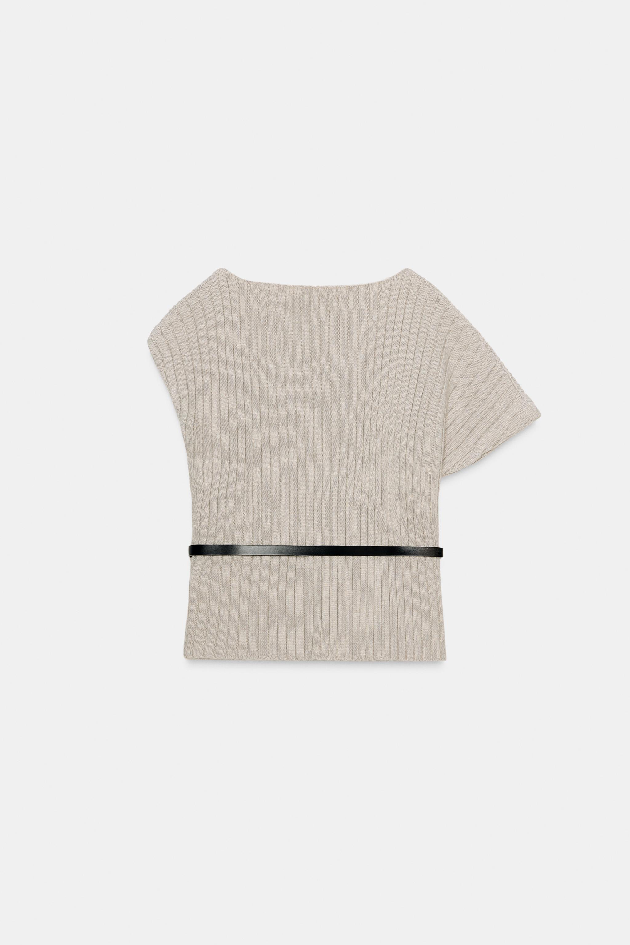 ASYMMETRIC WOOL BLEND BELTED TOP - Light gray | ZARA Canada