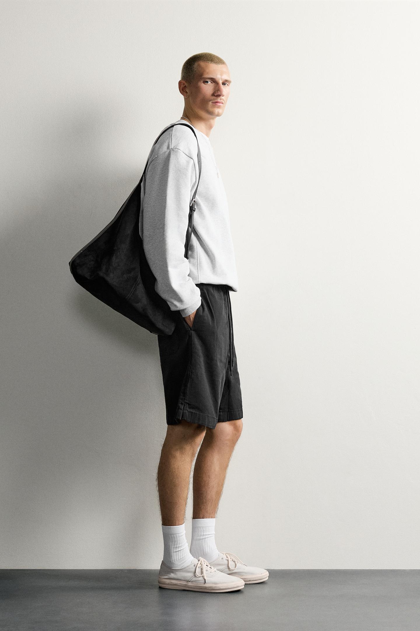 Мужские шорты Zara Washed Relaxed Fit, цвет: Чёрный — фото 4