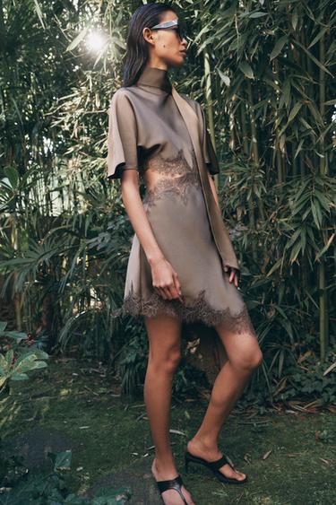 ZW COLLECTION SATIN LACE DRESS - Mink by Zara