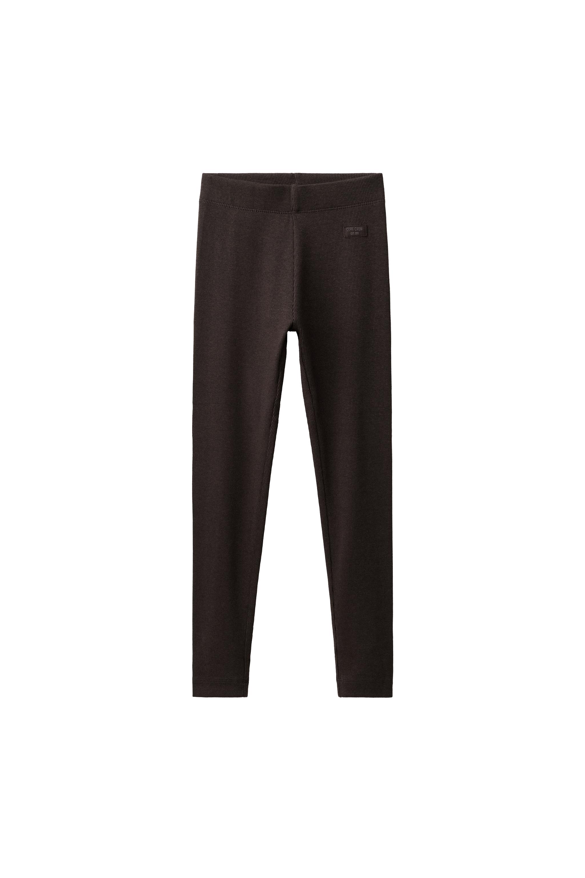 RIBBED LABEL LEGGINGS — Brown