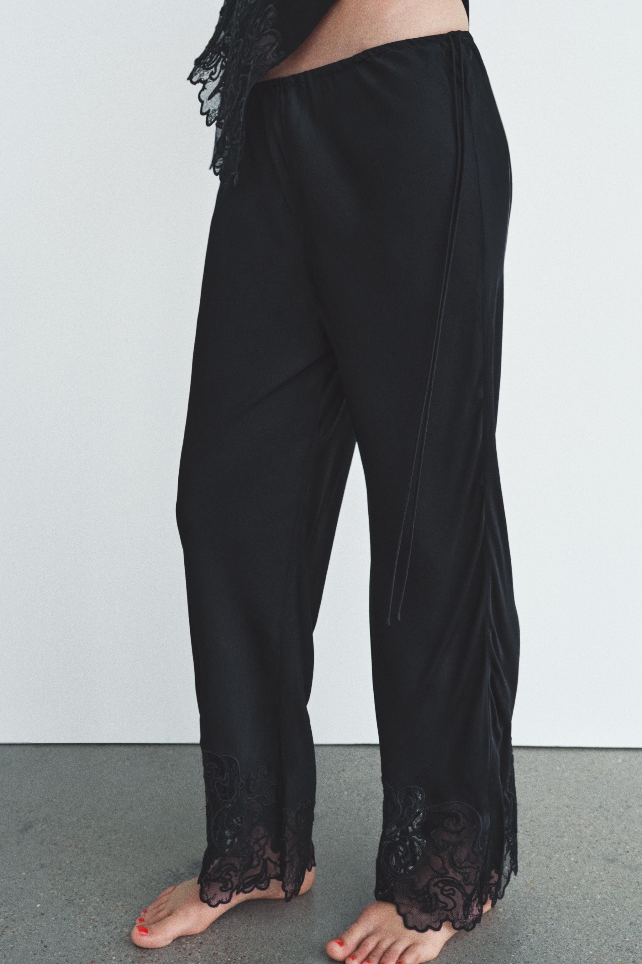 100% VISCOSE EMBROIDERED PANTS - Black | ZARA United States