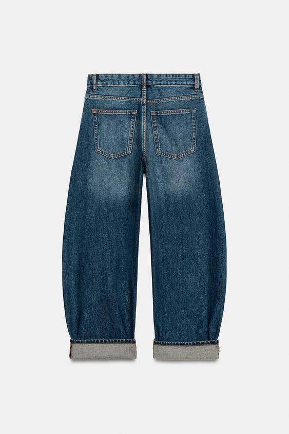 ZW COLLECTION CUFFED mid-waist balloon JEANS - Blue by Zara - Image 2