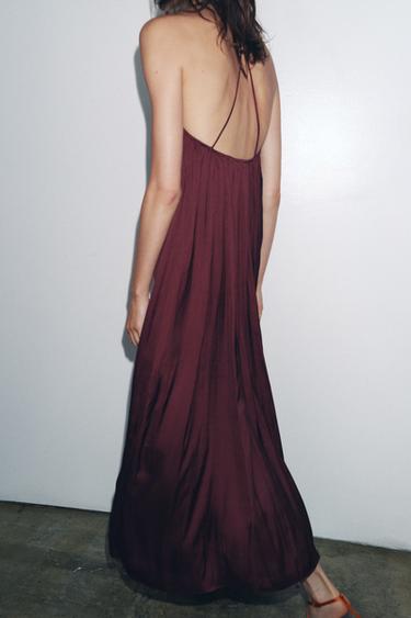 ZW COLLECTION LONG SATIN DRESS - Burgundy by Zara - Image 2