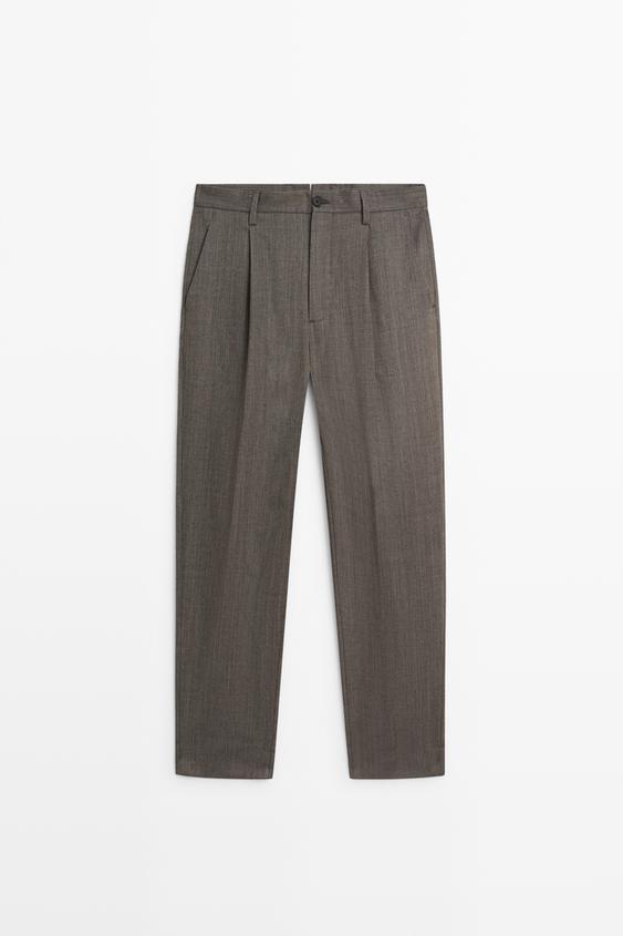 Pantalon habillé à pinces 100 % laine - LIMITED EDITION - Marron foncé de Zara - Image 0