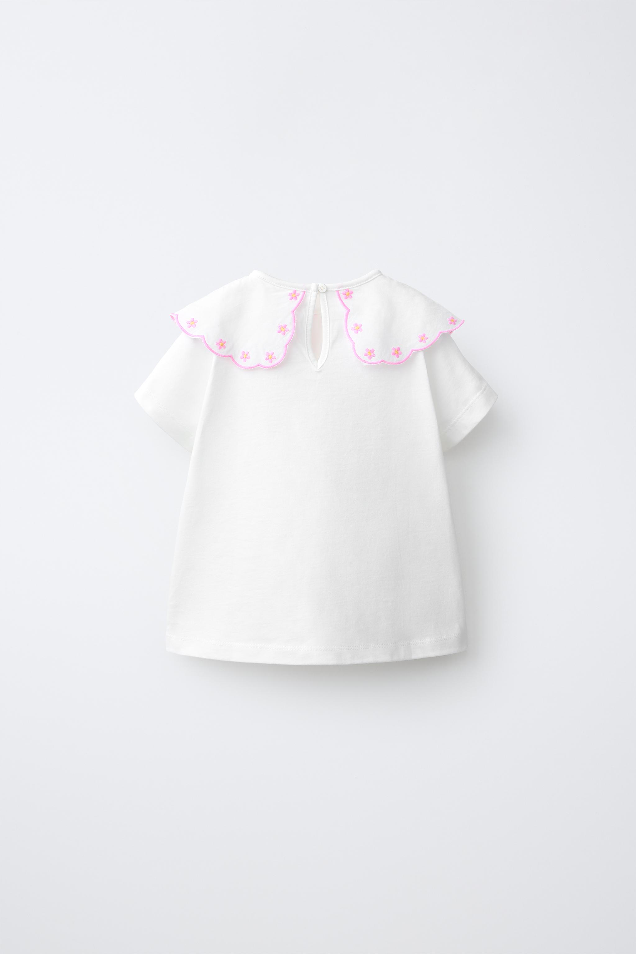 EMBROIDERED CONTRAST COLLAR TOP — White