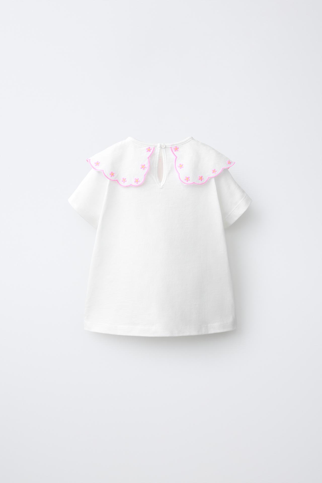 EMBROIDERED CONTRAST COLLAR TOP — White