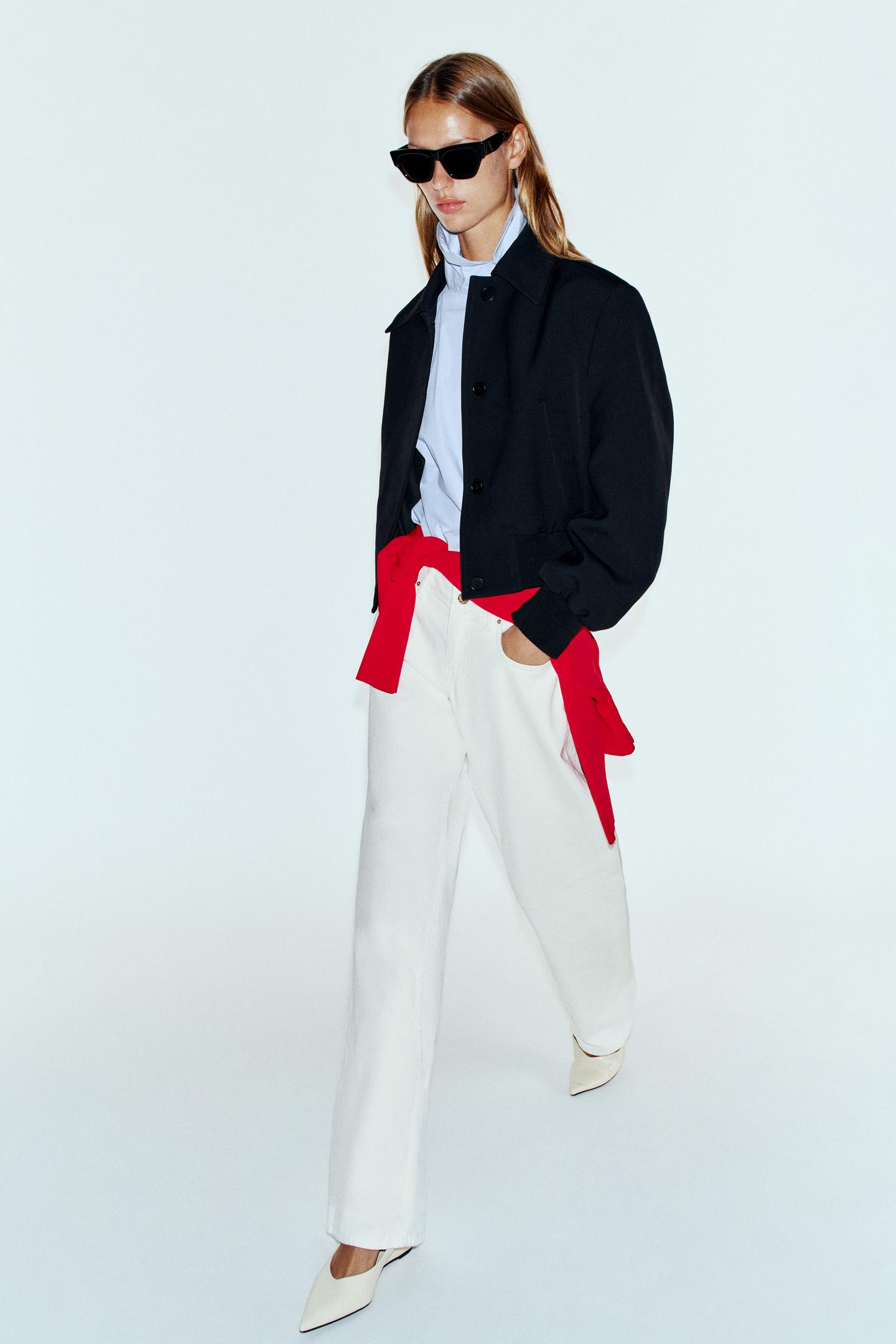 Женская куртка Zara Cropped Jacket with Shoulder Pads, цвет: Чёрный — фото 3