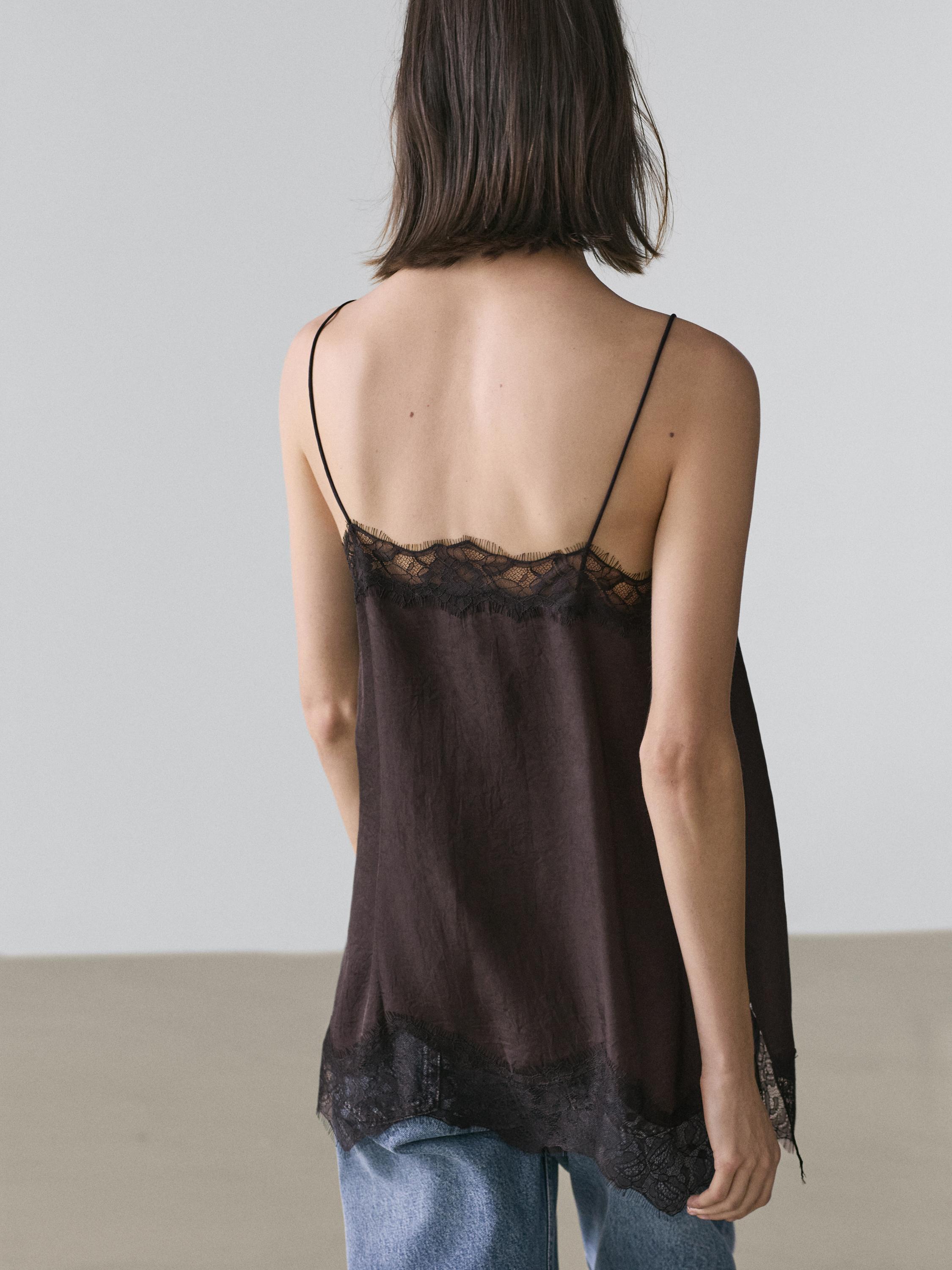 Camisole top with contrast lace detail