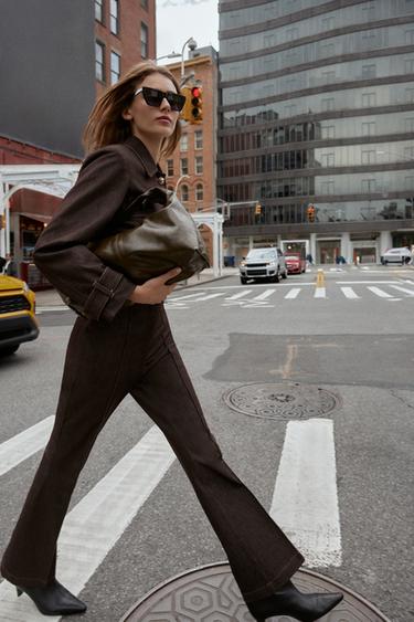 CONTRAST STITCH SEAM DETAIL FLARE TROUSERS - Brown by Zara - Image 3