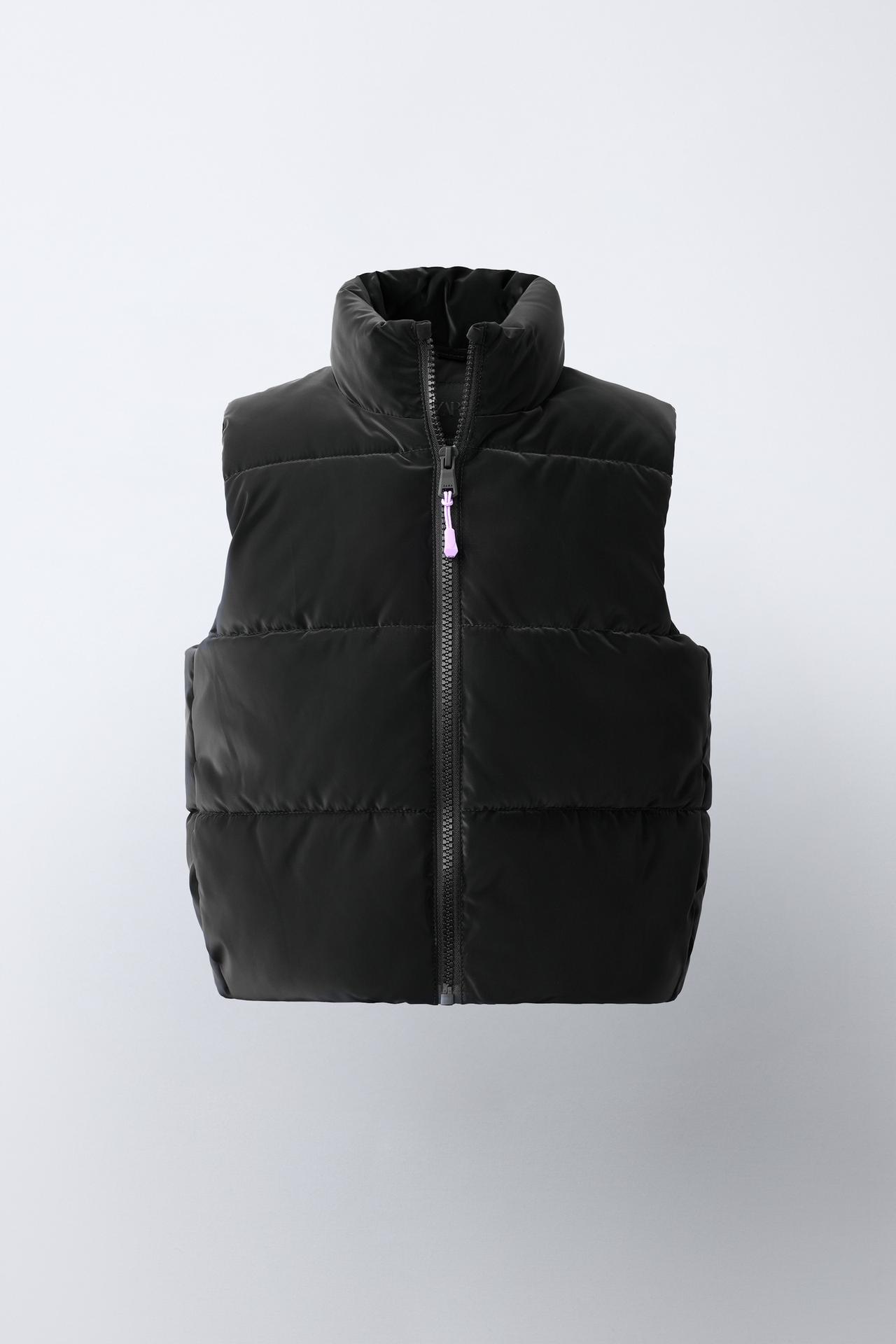 RUBBERISED PUFFER GILET — Black