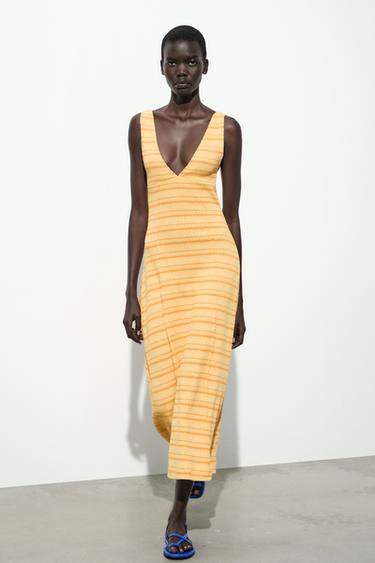 RUSTIC MIDI DRESS - Orange / Yellow by Zara - Image 0