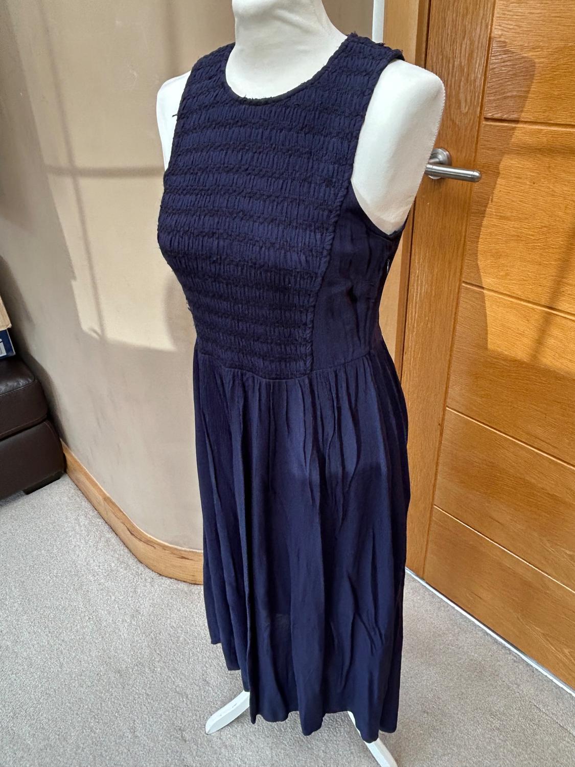 ZARA NAVY BLUE CHIFFON MIDI DRESS - Image 3