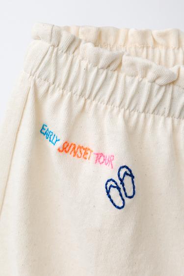 TROPICAL PRINT RUFFLE HEM BERMUDA SHORTS - Ecru by Zara - Image 2