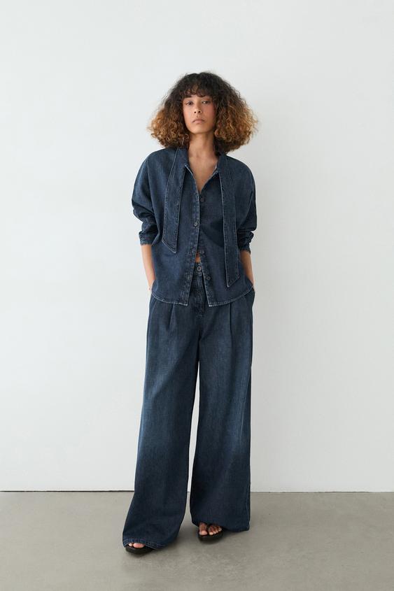 Denim shirt with collar detail from Zara - $130