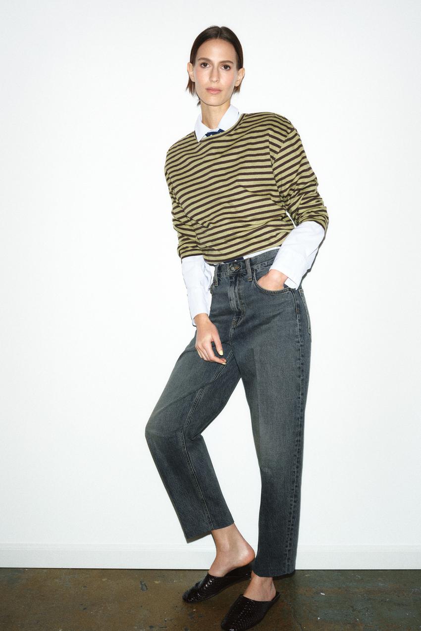 Zara - Striped Cotton And Linen T-Shirt - Green Stripe - Xl - Woman