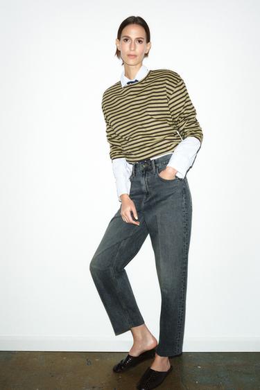 Zara STRIPED COTTON AND LINEN T-SHIRT - Green stripe - Image 0