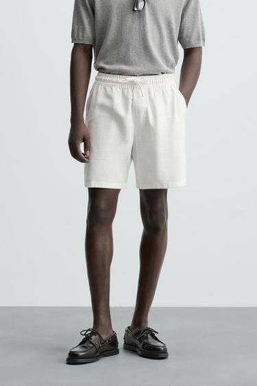 Zara REGULAR FIT TEXTURED SHORTS - Oyster-white