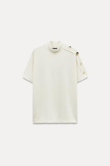 Zara SOFT BUTTONED TOP - Oyster-white