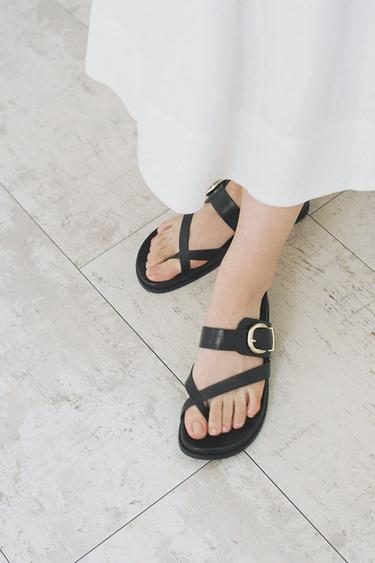 BUCKLED FLAT SANDALS - Black by Zara - Image 0
